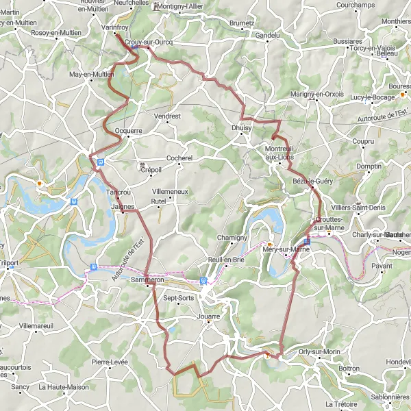 Map miniature of "Rural Landscapes and Charming Villages Gravel Route" cycling inspiration in Ile-de-France, France. Generated by Tarmacs.app cycling route planner