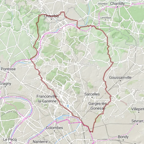 Miniature de la carte de l'inspiration cycliste "Aventure Gravel au Départ de Saint-Denis" dans la Ile-de-France, France. Générée par le planificateur d'itinéraire cycliste Tarmacs.app