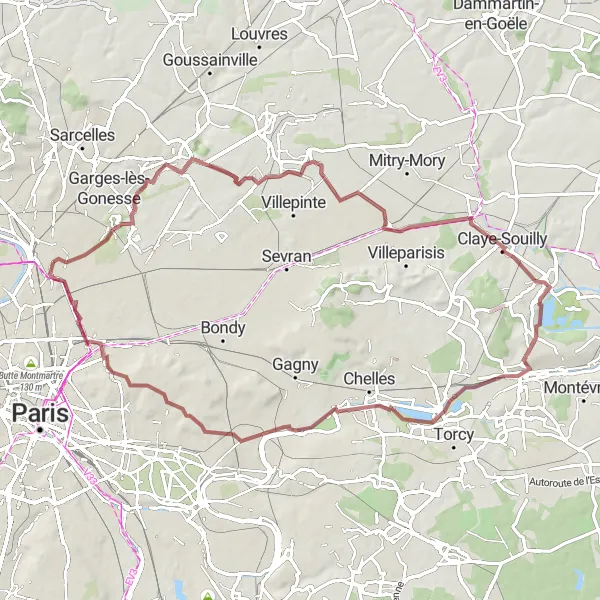 Map miniature of "Gonesse to Noisy-le-Grand" cycling inspiration in Ile-de-France, France. Generated by Tarmacs.app cycling route planner
