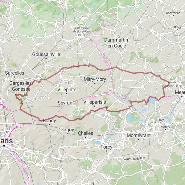 Miniature de la carte de l'inspiration cycliste "Gonesse Countryside Ride" dans la Ile-de-France, France. Générée par le planificateur d'itinéraire cycliste Tarmacs.app