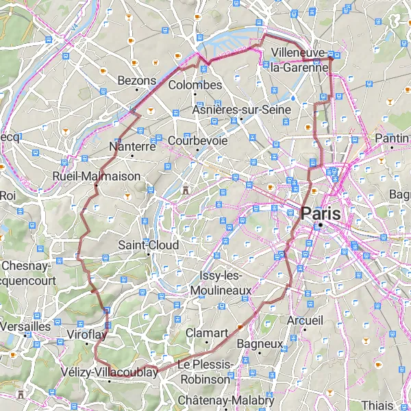 Miniature de la carte de l'inspiration cycliste "Clamart Gravel Adventure" dans la Ile-de-France, France. Générée par le planificateur d'itinéraire cycliste Tarmacs.app