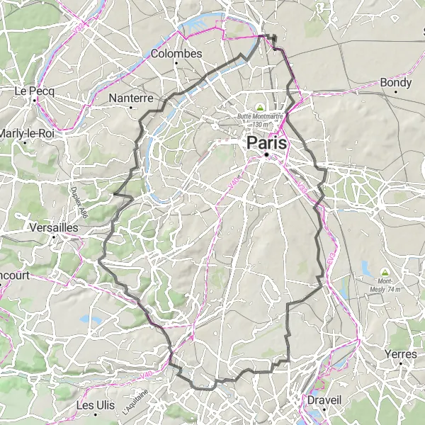 Map miniature of "Road Adventure: Aubervilliers to Asnières-sur-Seine" cycling inspiration in Ile-de-France, France. Generated by Tarmacs.app cycling route planner