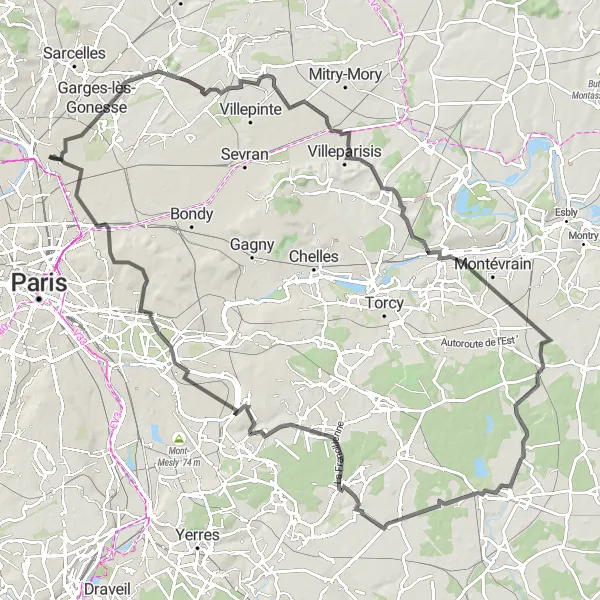 Map miniature of "Saint-Denis to Aubervilliers" cycling inspiration in Ile-de-France, France. Generated by Tarmacs.app cycling route planner