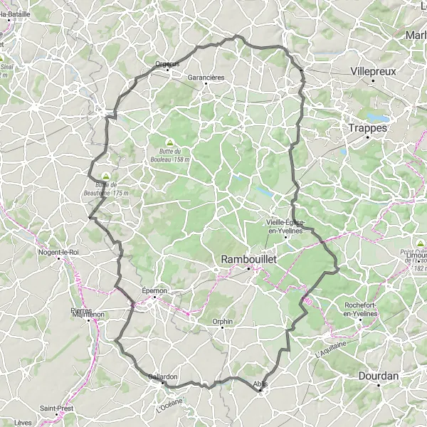 Map miniature of "Challenging Road Ride" cycling inspiration in Ile-de-France, France. Generated by Tarmacs.app cycling route planner