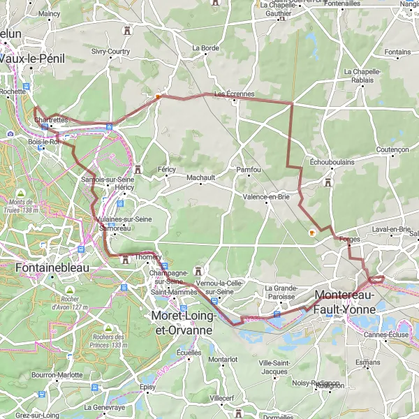 Map miniature of "The Countryside Gravel Loop" cycling inspiration in Ile-de-France, France. Generated by Tarmacs.app cycling route planner