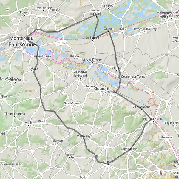 Map miniature of "The Riverside Loop" cycling inspiration in Ile-de-France, France. Generated by Tarmacs.app cycling route planner