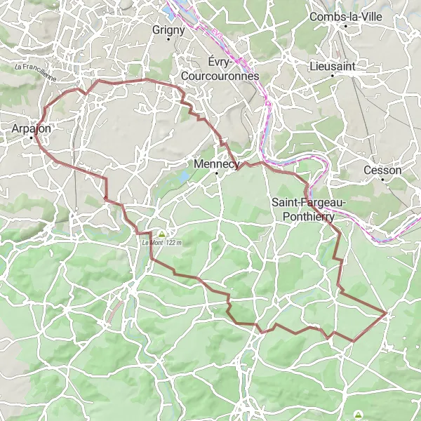 Miniature de la carte de l'inspiration cycliste "Circuit de la Vallée de l'Essonne" dans la Ile-de-France, France. Générée par le planificateur d'itinéraire cycliste Tarmacs.app
