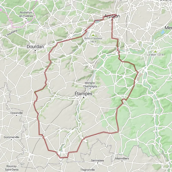 Miniature de la carte de l'inspiration cycliste "L'Exploration des Forêts de l'Essonne" dans la Ile-de-France, France. Générée par le planificateur d'itinéraire cycliste Tarmacs.app