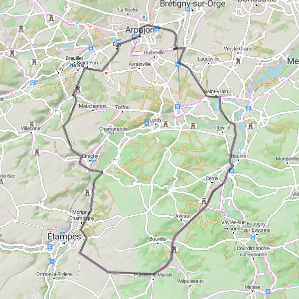 Miniature de la carte de l'inspiration cycliste "Le Tour des Châteaux de l'Essonne" dans la Ile-de-France, France. Générée par le planificateur d'itinéraire cycliste Tarmacs.app