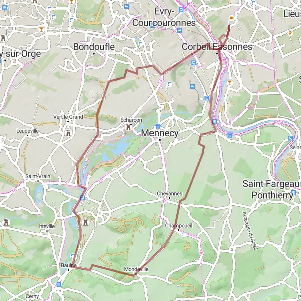 Map miniature of "Gravel Ride to Le Coudray-Montceaux" cycling inspiration in Ile-de-France, France. Generated by Tarmacs.app cycling route planner