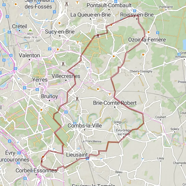 Miniature de la carte de l'inspiration cycliste "Les Sentiers de l'Essonne" dans la Ile-de-France, France. Générée par le planificateur d'itinéraire cycliste Tarmacs.app