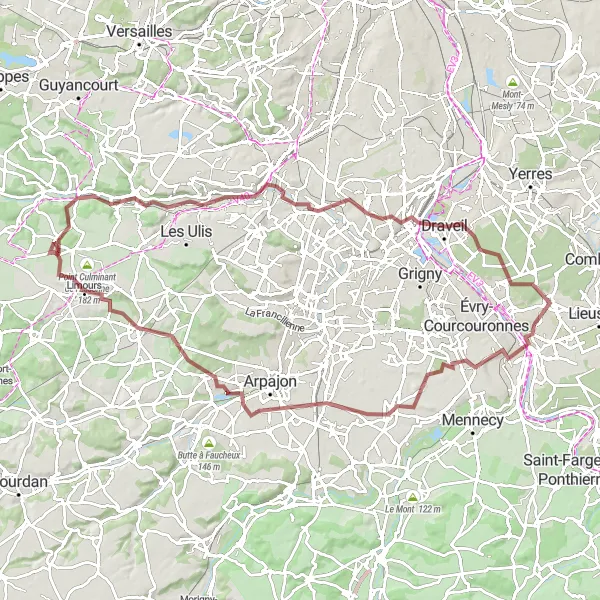 Map miniature of "The Challenging Gravel Ride" cycling inspiration in Ile-de-France, France. Generated by Tarmacs.app cycling route planner