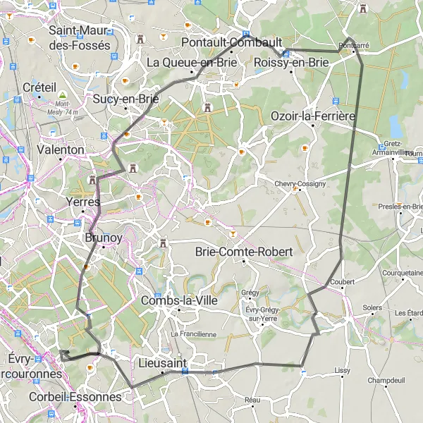 Map miniature of "Scenic Road Ride to Tigery" cycling inspiration in Ile-de-France, France. Generated by Tarmacs.app cycling route planner