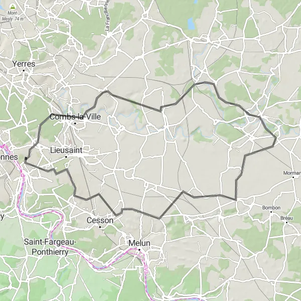 Map miniature of "The Road Explorer" cycling inspiration in Ile-de-France, France. Generated by Tarmacs.app cycling route planner