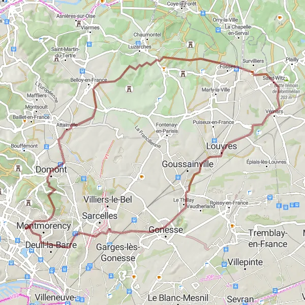 Map miniature of "Off-road Adventure" cycling inspiration in Ile-de-France, France. Generated by Tarmacs.app cycling route planner