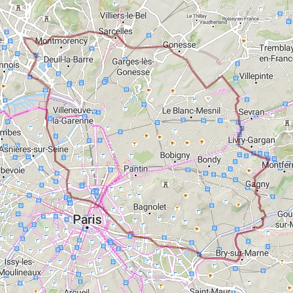 Map miniature of "Hidden Gems of Ile-de-France" cycling inspiration in Ile-de-France, France. Generated by Tarmacs.app cycling route planner