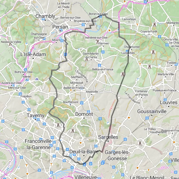 Map miniature of "Scenic Tour of Ile-de-France" cycling inspiration in Ile-de-France, France. Generated by Tarmacs.app cycling route planner