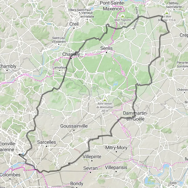 Map miniature of "The Gourmet Ride" cycling inspiration in Ile-de-France, France. Generated by Tarmacs.app cycling route planner