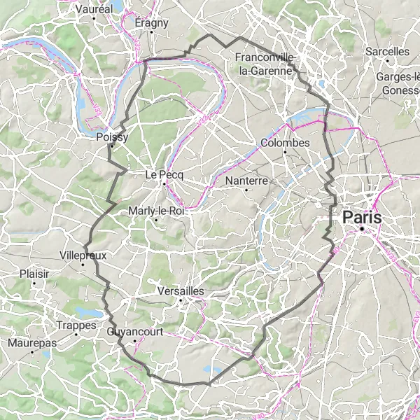 Map miniature of "The Parisian Adventure" cycling inspiration in Ile-de-France, France. Generated by Tarmacs.app cycling route planner