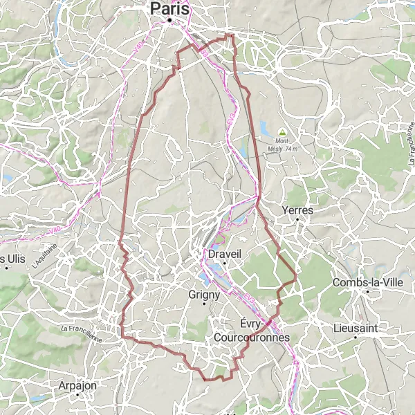 Miniature de la carte de l'inspiration cycliste "Boucle Gravel autour de Saint-Mandé" dans la Ile-de-France, France. Générée par le planificateur d'itinéraire cycliste Tarmacs.app