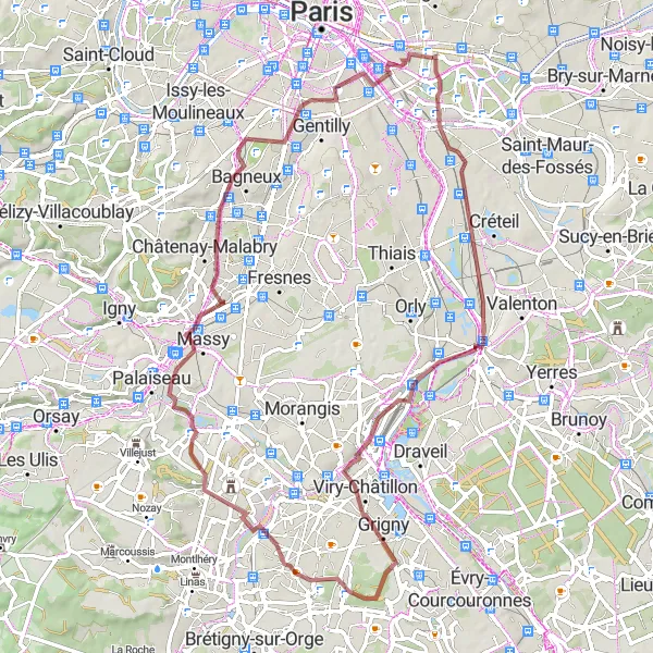 Map miniature of "Gravel Ride through Nature and Historic Sites" cycling inspiration in Ile-de-France, France. Generated by Tarmacs.app cycling route planner