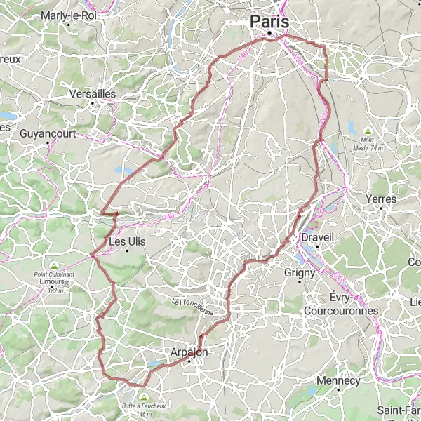 Map miniature of "Exploring the French Countryside" cycling inspiration in Ile-de-France, France. Generated by Tarmacs.app cycling route planner