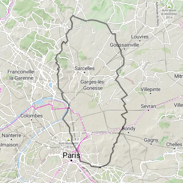 Map miniature of "The Parisian Challenge" cycling inspiration in Ile-de-France, France. Generated by Tarmacs.app cycling route planner