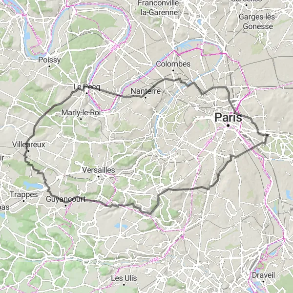 Map miniature of "Challenging Road Ride to Montmartre and Beyond" cycling inspiration in Ile-de-France, France. Generated by Tarmacs.app cycling route planner
