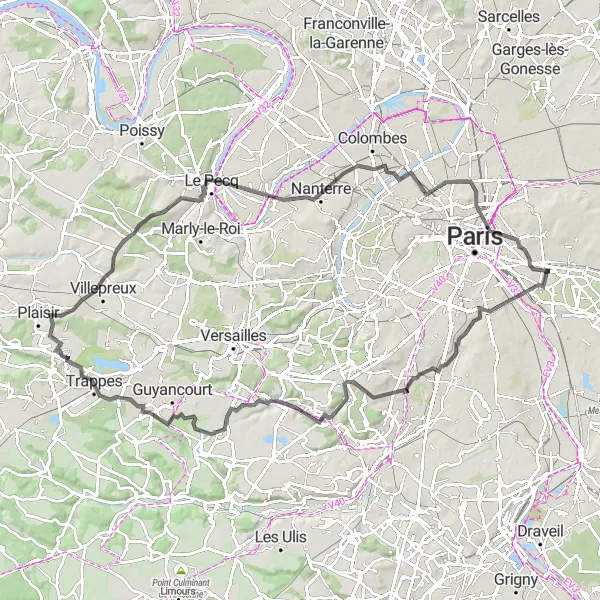 Map miniature of "Vallée de la Bièvre loop" cycling inspiration in Ile-de-France, France. Generated by Tarmacs.app cycling route planner
