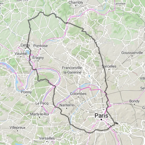 Miniature de la carte de l'inspiration cycliste "Boucle à travers les environs de Saint-Mandé" dans la Ile-de-France, France. Générée par le planificateur d'itinéraire cycliste Tarmacs.app