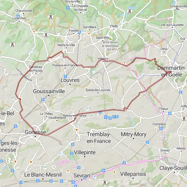 Miniature de la carte de l'inspiration cycliste "Boucle de Gravel Saint-Mard - Marly-la-Ville" dans la Ile-de-France, France. Générée par le planificateur d'itinéraire cycliste Tarmacs.app