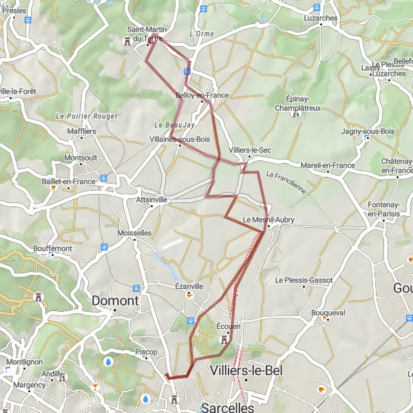 Miniature de la carte de l'inspiration cycliste "Circuit des Bois et des Vallons" dans la Ile-de-France, France. Générée par le planificateur d'itinéraire cycliste Tarmacs.app