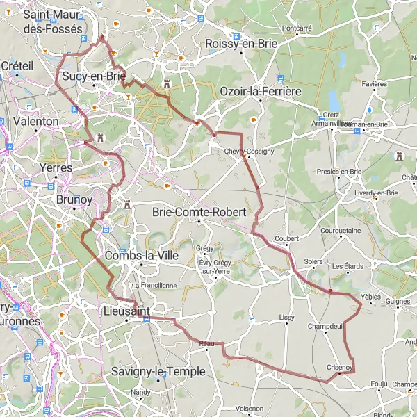 Miniature de la carte de l'inspiration cycliste "Boucle de Chennevières-sur-Marne" dans la Ile-de-France, France. Générée par le planificateur d'itinéraire cycliste Tarmacs.app