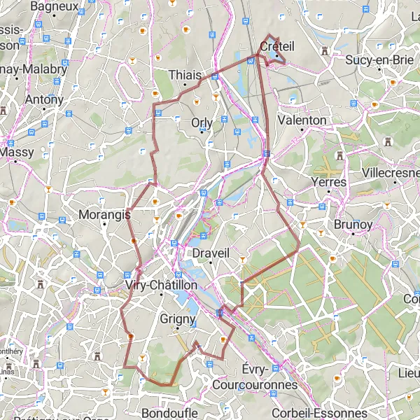 Map miniature of "Hidden Treasures of Villeneuve-Saint-Georges Gravel Route" cycling inspiration in Ile-de-France, France. Generated by Tarmacs.app cycling route planner