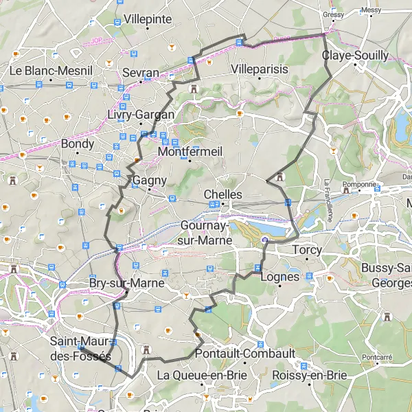 Map miniature of "Saint-Maur-des-Fossés and Surroundings Road Route" cycling inspiration in Ile-de-France, France. Generated by Tarmacs.app cycling route planner