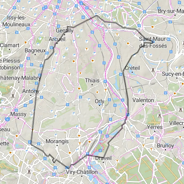 Map miniature of "Saint-Maur Road Cycling Route" cycling inspiration in Ile-de-France, France. Generated by Tarmacs.app cycling route planner