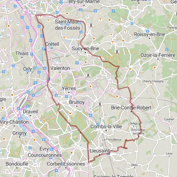 Map miniature of "Champigny-sur-Marne to Charenton-le-Pont Gravel Adventure" cycling inspiration in Ile-de-France, France. Generated by Tarmacs.app cycling route planner
