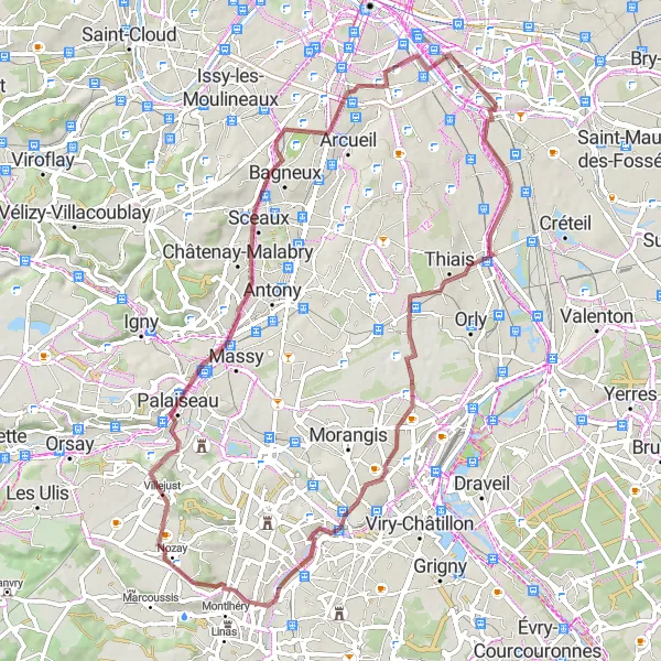 Miniature de la carte de l'inspiration cycliste "Aventure gravel de Charenton-le-Pont à Grec Temple" dans la Ile-de-France, France. Générée par le planificateur d'itinéraire cycliste Tarmacs.app