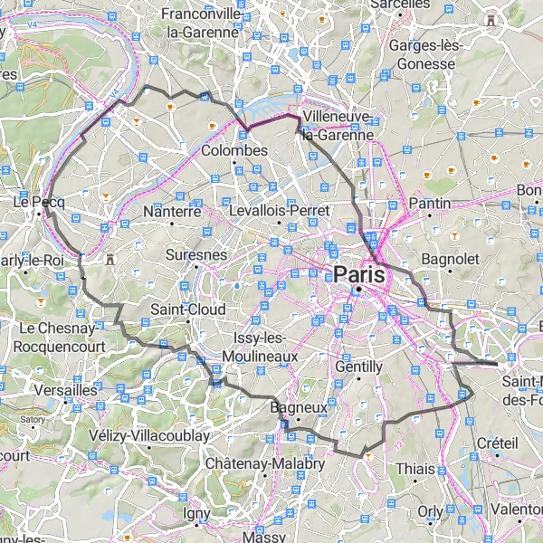Map miniature of "Around Paris Highlights" cycling inspiration in Ile-de-France, France. Generated by Tarmacs.app cycling route planner
