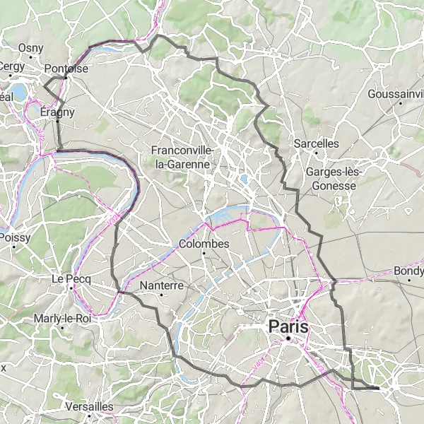 Map miniature of "Exploring Val d'Oise" cycling inspiration in Ile-de-France, France. Generated by Tarmacs.app cycling route planner