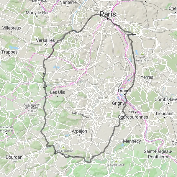 Map miniature of "Riverside Serenity" cycling inspiration in Ile-de-France, France. Generated by Tarmacs.app cycling route planner