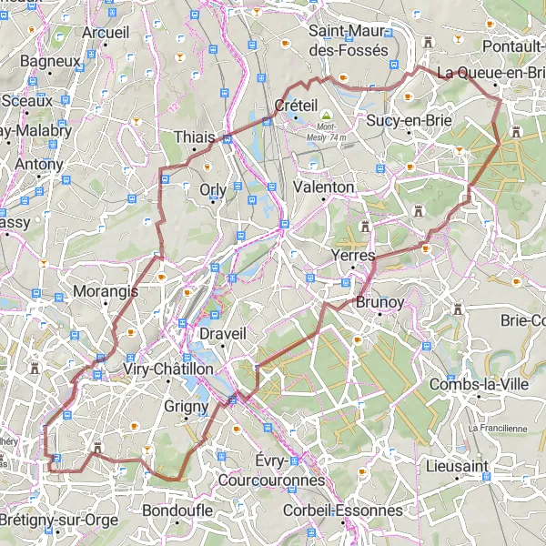 Map miniature of "The Valleys and Hills of Île-de-France" cycling inspiration in Ile-de-France, France. Generated by Tarmacs.app cycling route planner