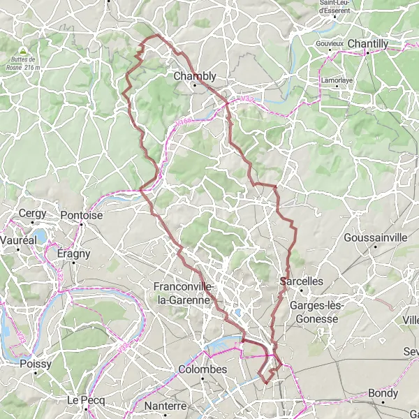 Map miniature of "Valley Escape" cycling inspiration in Ile-de-France, France. Generated by Tarmacs.app cycling route planner