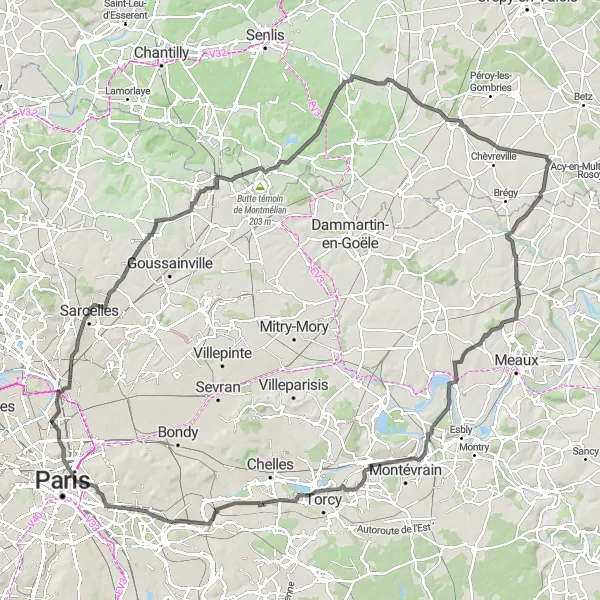 Map miniature of "Journey Through Time" cycling inspiration in Ile-de-France, France. Generated by Tarmacs.app cycling route planner