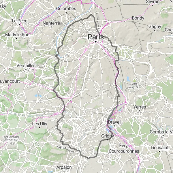 Miniature de la carte de l'inspiration cycliste "Promenade Culturelle et Paysagère dans le Sud Parisien" dans la Ile-de-France, France. Générée par le planificateur d'itinéraire cycliste Tarmacs.app