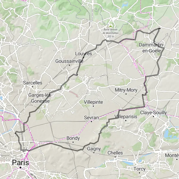 Map miniature of "Exploring the Countryside around Saint-Ouen" cycling inspiration in Ile-de-France, France. Generated by Tarmacs.app cycling route planner