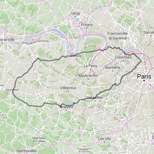 Map miniature of "Challenging Hills and Historic Sites near Saint-Ouen" cycling inspiration in Ile-de-France, France. Generated by Tarmacs.app cycling route planner