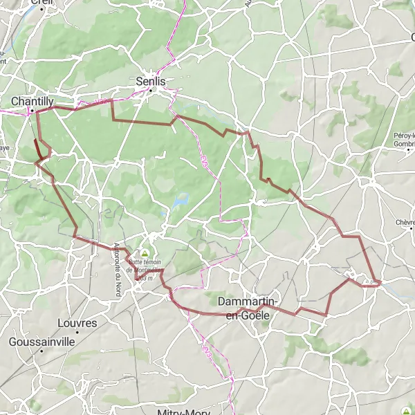 Map miniature of "Gravel Adventure to Chantilly and Montagny-Sainte-Félicité" cycling inspiration in Ile-de-France, France. Generated by Tarmacs.app cycling route planner