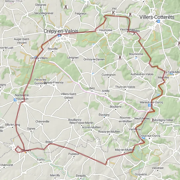 Map miniature of "The Forests Route" cycling inspiration in Ile-de-France, France. Generated by Tarmacs.app cycling route planner