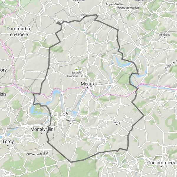 Map miniature of "The Marne Valley" cycling inspiration in Ile-de-France, France. Generated by Tarmacs.app cycling route planner